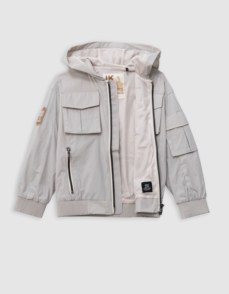 Blouson gris à capuche multipoches nylon garçon-8