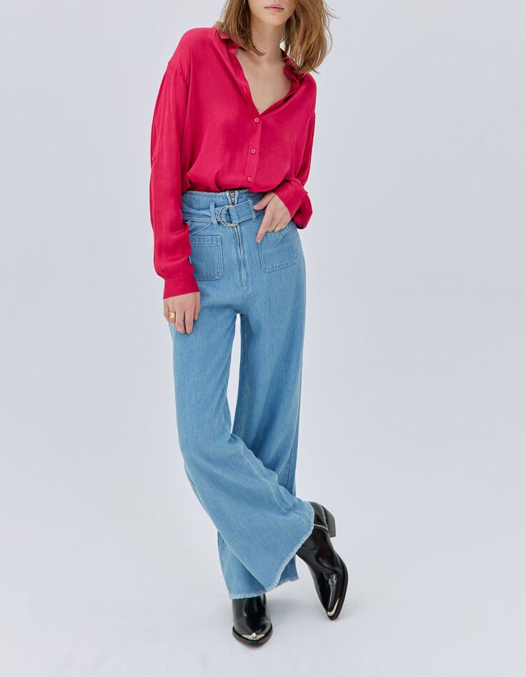 Denim wide leg ceinturé taille haute femme-6