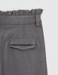 Pantalon gris chin&eacute; avec ceinture fronc&eacute;e fille-7