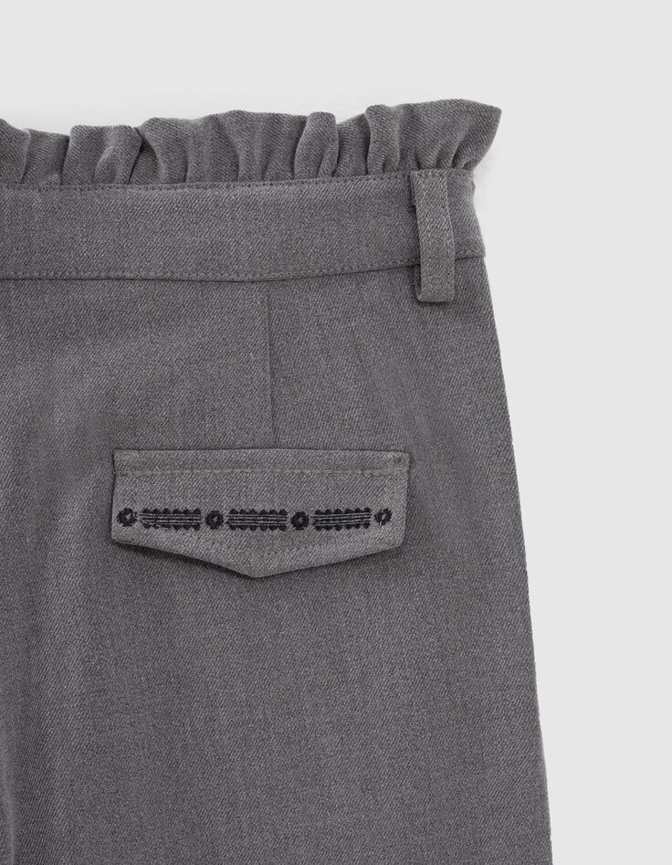Pantalon gris chin&eacute; avec ceinture fronc&eacute;e fille-7
