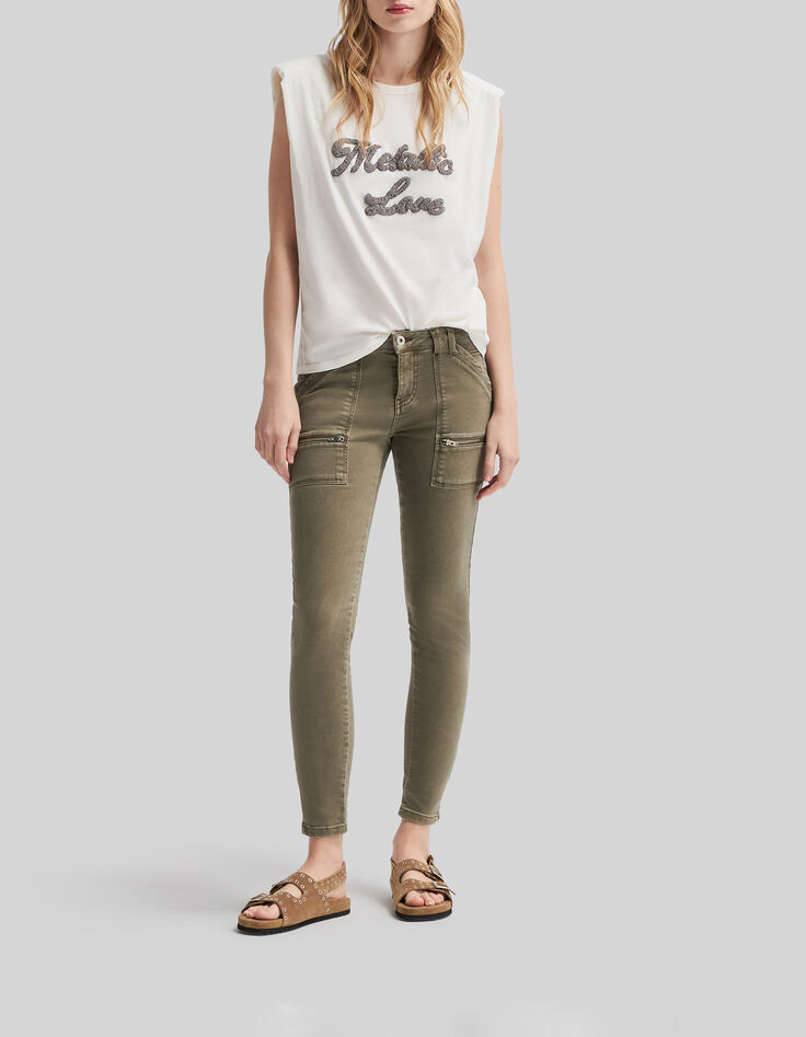 Jean SLIM kaki 7/8ème taille basse femme-1