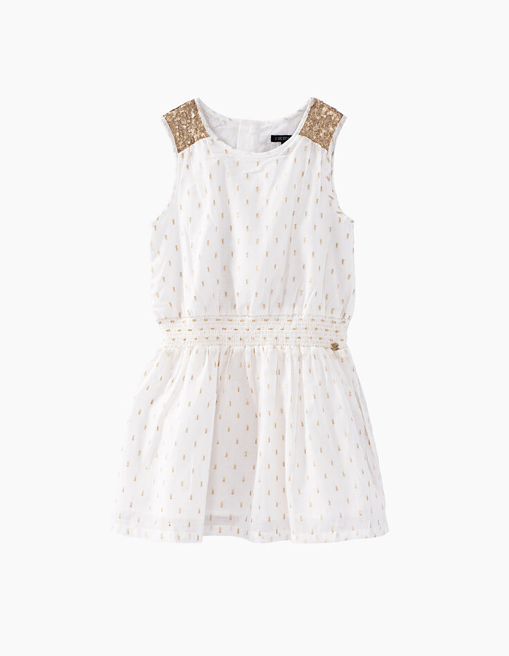 Girls’ off-white foil and gold sequins dress-1