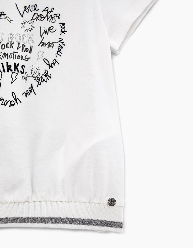 Camiseta blanco roto bi-tejido detrás estampado niña-5