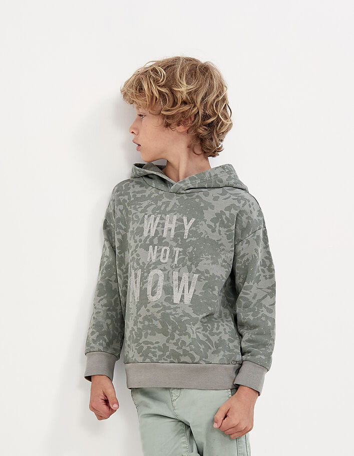 Boys’ khaki leaf camouflage motif hoodie - IKKS