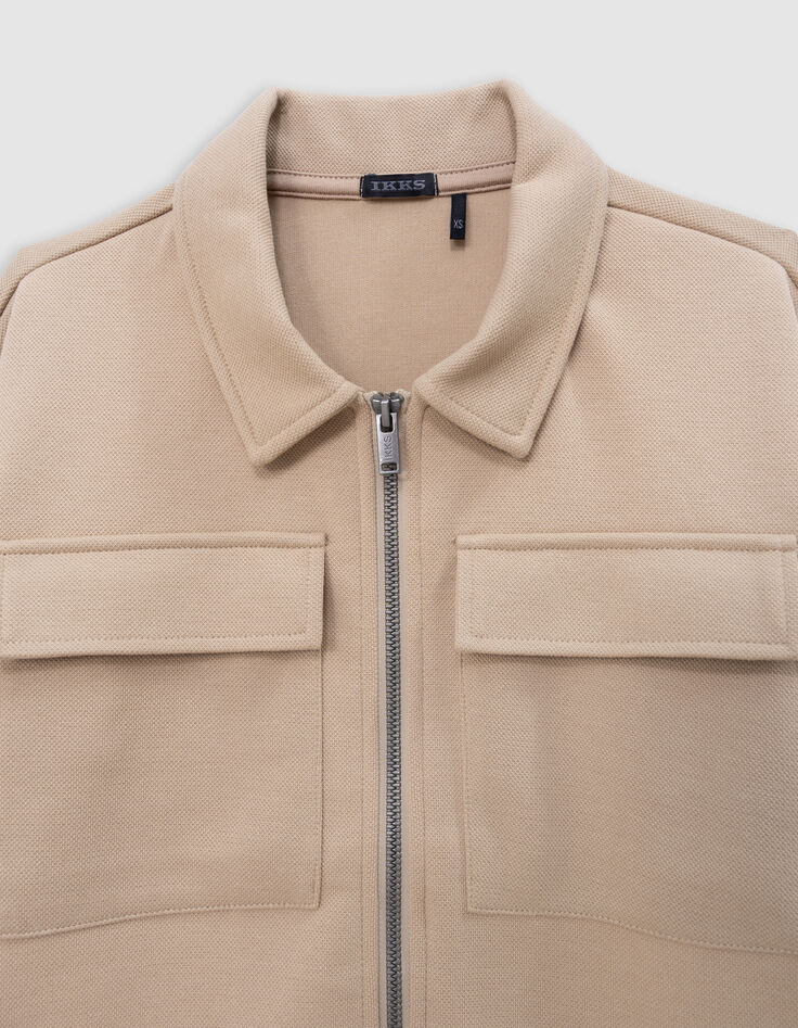 Cardigan beige zippé molleton piqué garçon-3