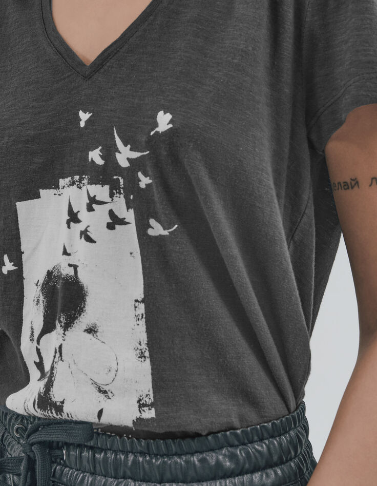 Tee-shirt en coton bio gris visuel tête de mort femme-4 Tee-shirt en coton bio gris visuel tête de mort femme-4