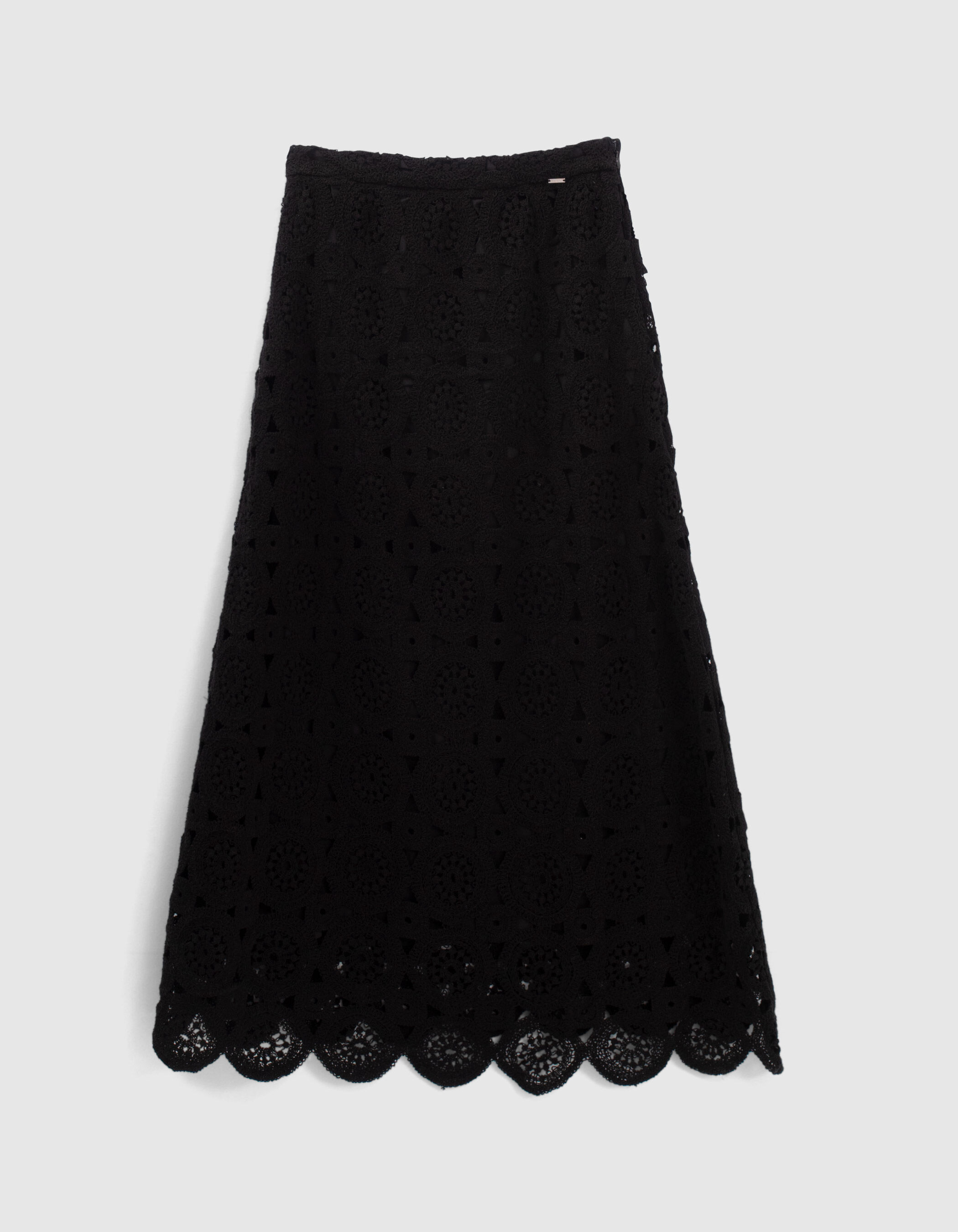 Women s black lined crochet long skirt
