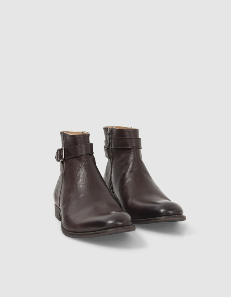 Men’s brown leather boots with buckled strap-6
