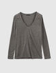 T-shirt kaki en jersey et lurex détails studs femme-1