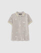 Boys’ grey marl all-over embroidery polo shirt-1