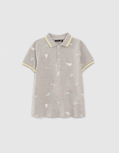 Boys’ grey marl all-over embroidery polo shirt - IKKS