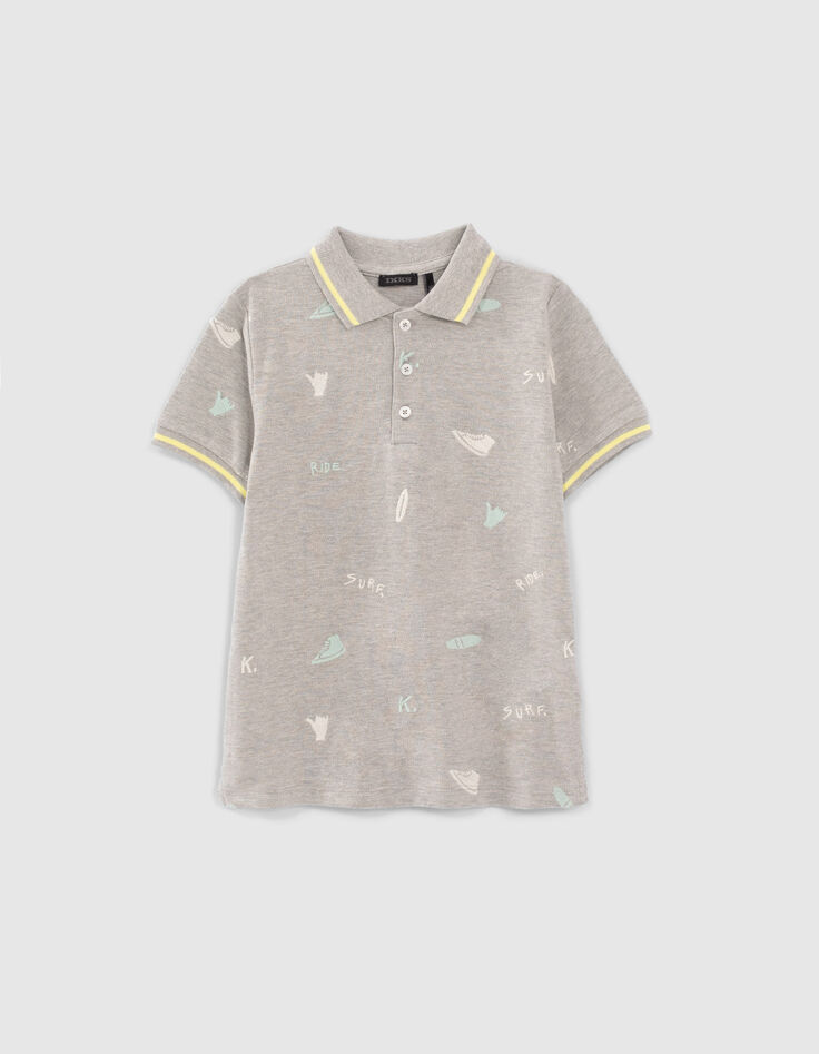 Boys’ grey marl all-over embroidery polo shirt-1