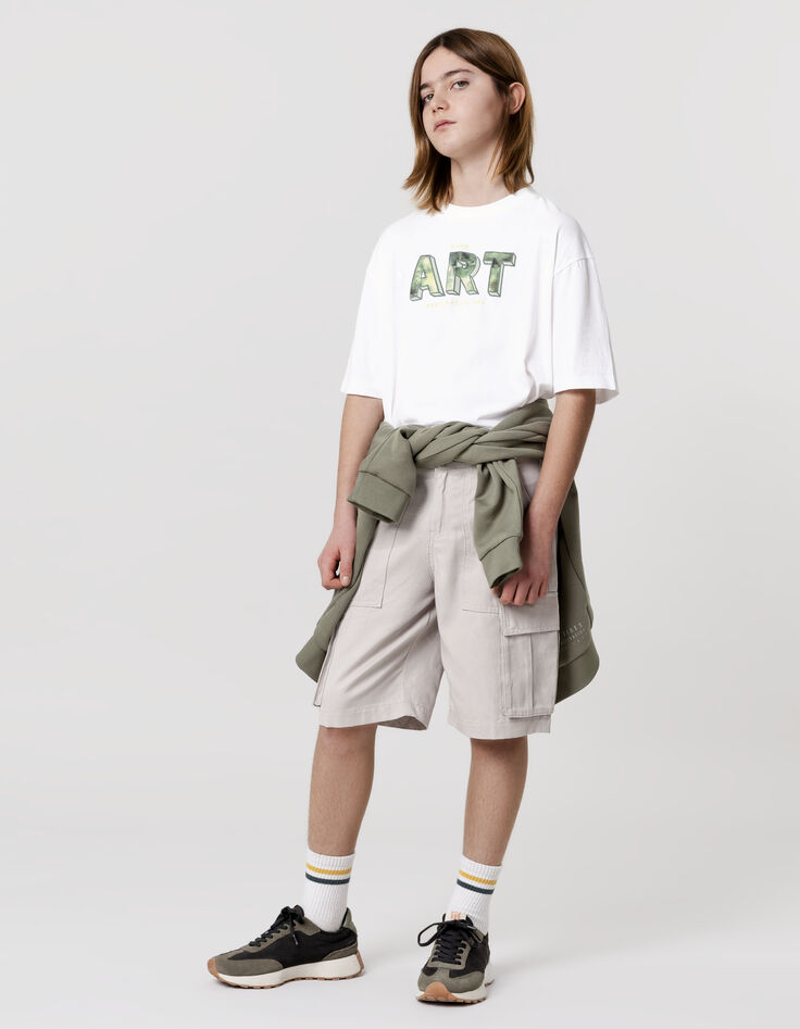 T-shirt blanc coton bio maxi message pixellisé garçon-2