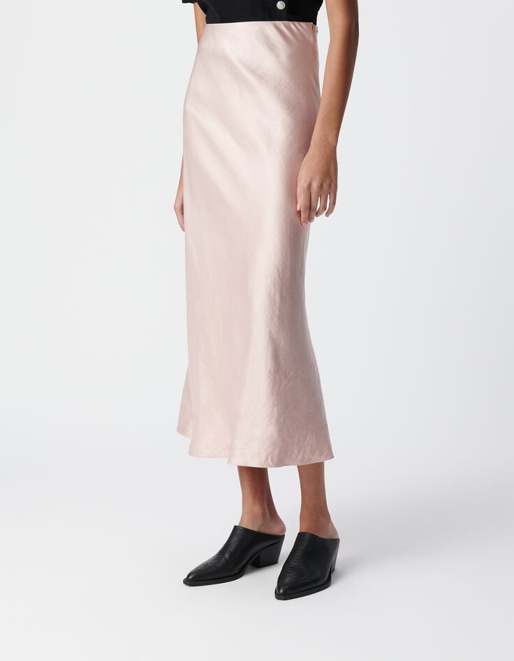 Jupe longue rose satin&eacute;e-5