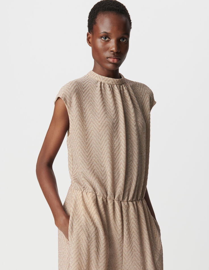 Dames jumpsuit met visgraatmotief in goud-6