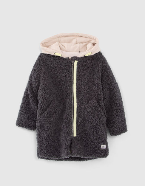 Grijze jas in Sherpa kap twee materialen meisjes - IKKS