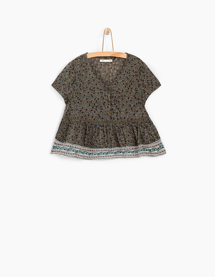 Khakifarbene M&auml;dchenbluse mit Blumenprint -2