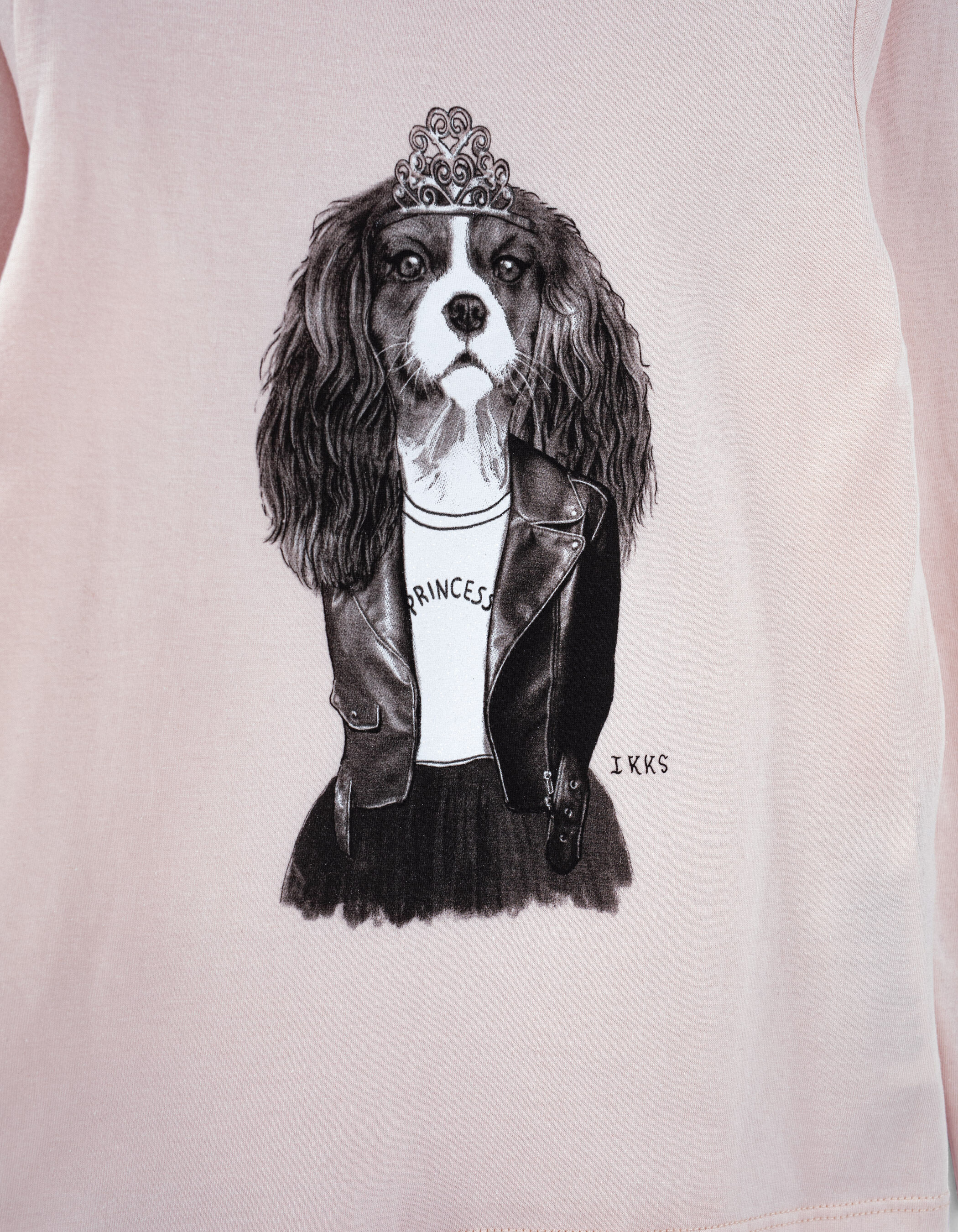 Girls pale pink princess dog image T shirt IKKS