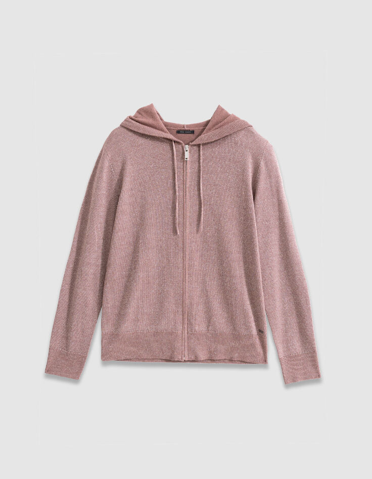 Cardigan capuche bordeaux tricot lurex chevrons dos Femme-5