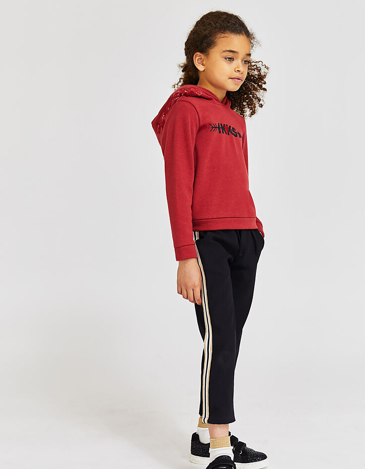 Pantalon noir à bandes latérales à rayures fille-4