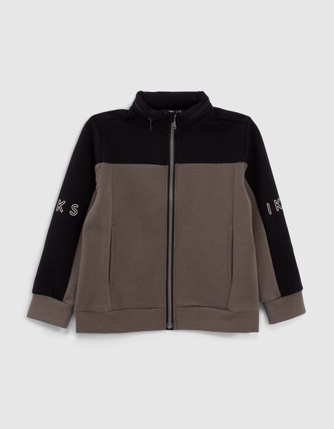 Sportvest zwart en grijs kap twee materialen jongens 