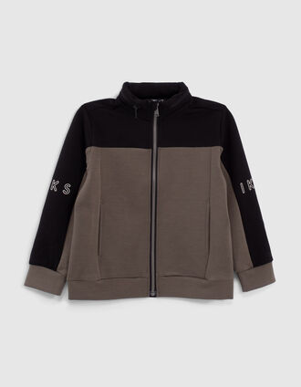 Boys’ sport black and grey mixed fabric hooded cardigan