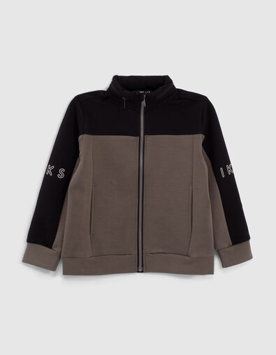 Boys’ sport black and grey mixed fabric hooded cardigan - IKKS