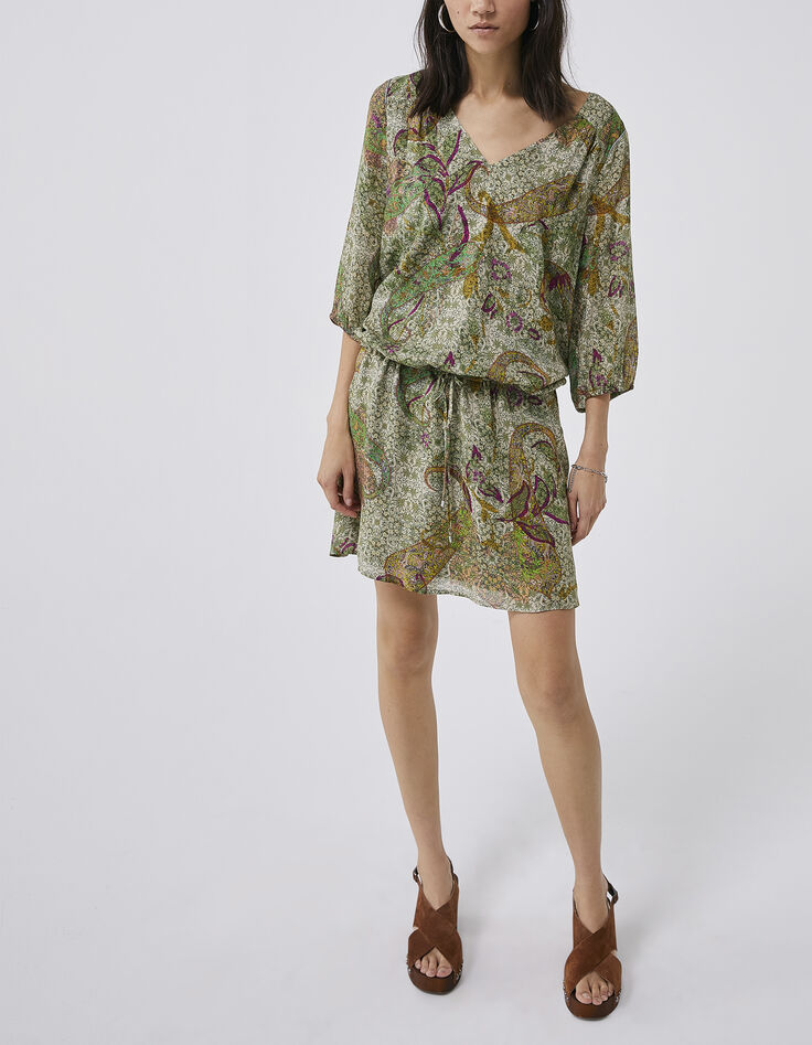 Cremeweißes Damenkleid mit Paisley-Print-4
