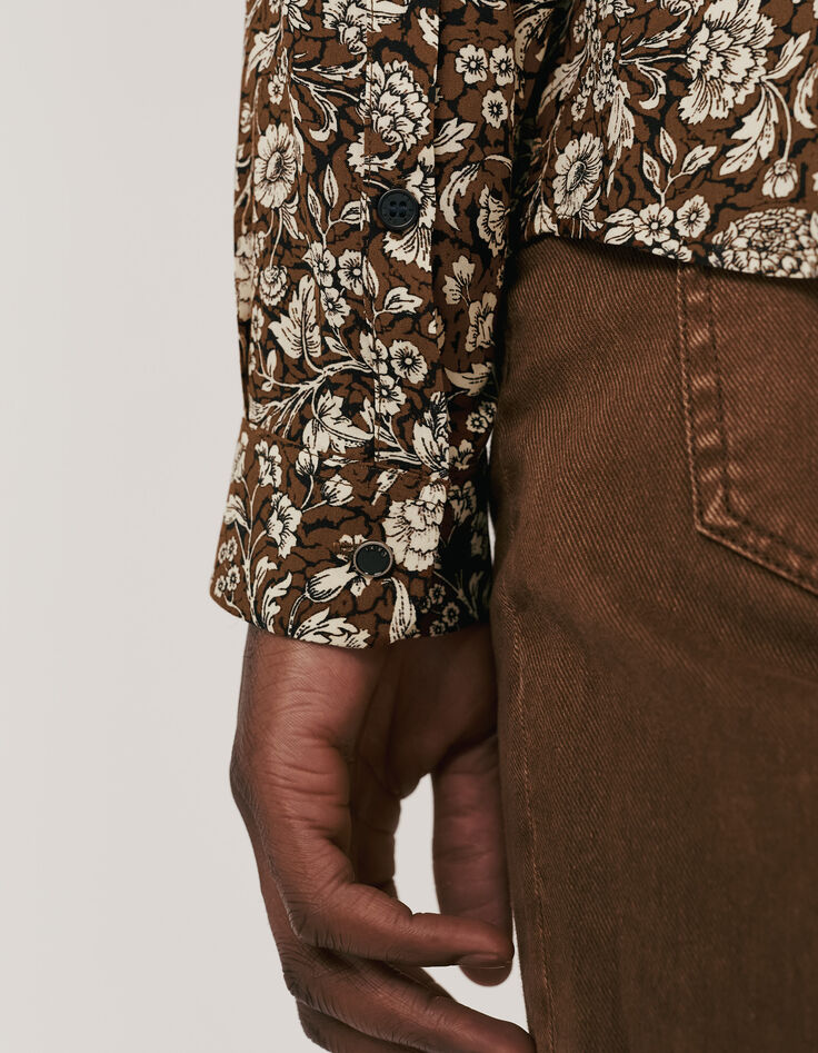 Chemise SLIM tabac imprimé fleurs Homme-5