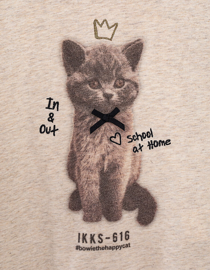 Camiseta arena jaspeado visual gato #bowiethehappycat niña-5