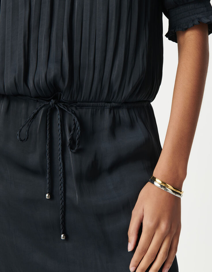 Marineblaues Kleid mit Crinkle-Drapierung für Damen-6