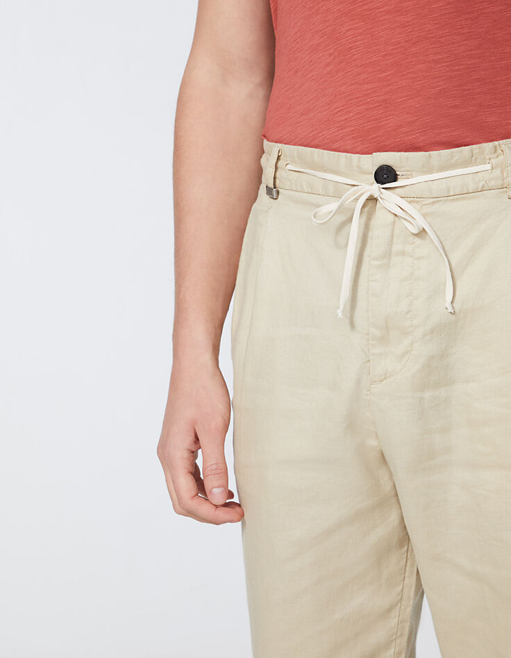 Beige CROPPED chino broek in linnen Heren-4