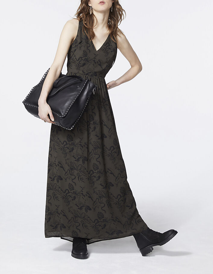 Lange voile damesjurk zonder mouwen jungleprint-6