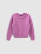 Girls’ dark pink knit sweater with embroidery-1