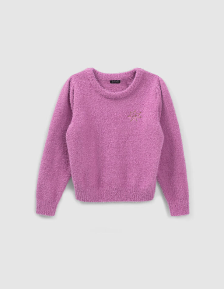 Girls’ dark pink knit sweater with embroidery-1