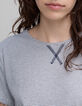 Women's navy blue striped white knotted organic cotton T-shirt-8