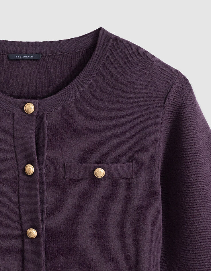 Gebreide jurk met knoopsluiting in bordeauxrood Dames-3