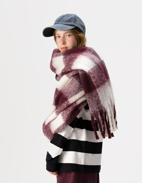Echarpe frangée bordeaux maxi carreaux blancs fille - IKKS