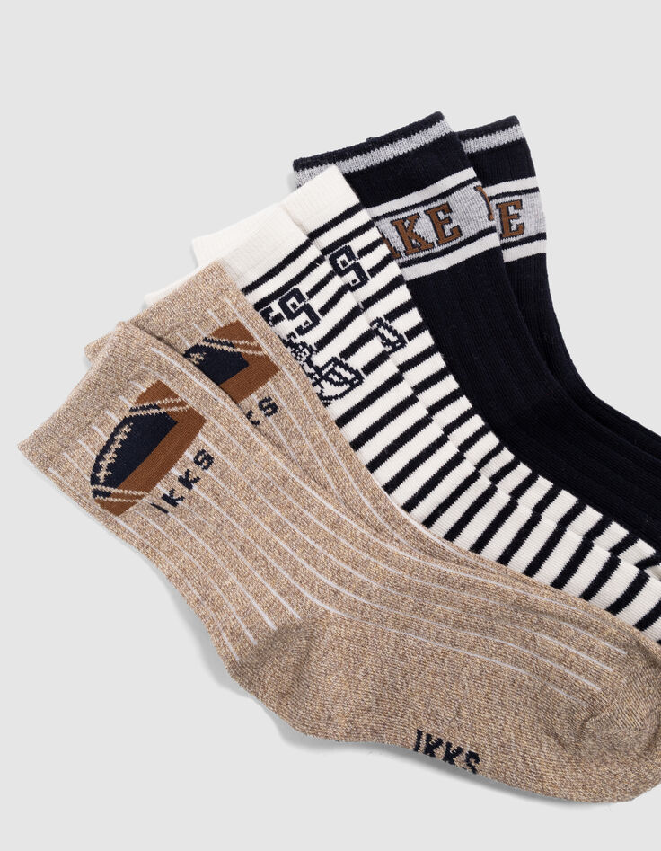 Boys’ navy, ecru and beige socks-3