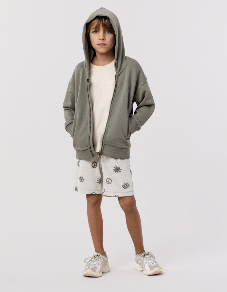 Cardigan kaki zippé à capuche maxi typo brodées dos garçon-2
