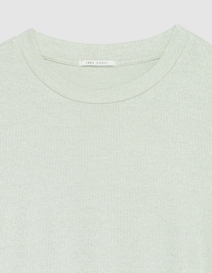 Mujer Cuello redondo con lentejuelas verdes y mangas fruncidas-6