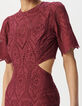 Robe longue bordeaux broderie anglaise ouverture dos Femme-3