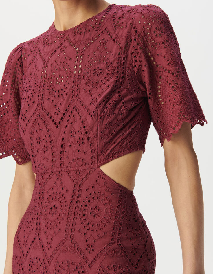 Robe longue bordeaux broderie anglaise ouverture dos Femme-3 Robe longue bordeaux broderie anglaise ouverture dos Femme-3
