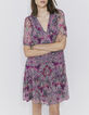 Robe courte en voile fuchsia imprimé bandana floral femme-2