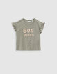 T-shirt kaki imprimé graphique minimaliste bébé fille-1