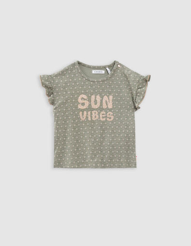 T-shirt kaki imprimé graphique minimaliste bébé fille - IKKS