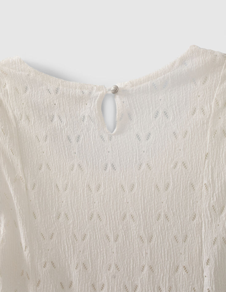 Cremewei&szlig;es M&auml;dchenkleid  mit Ajours-Spitze-4
