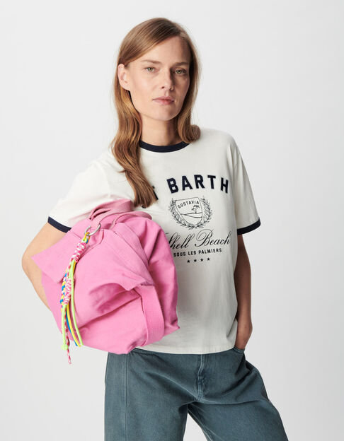 Tee-shirt col rond blanc coton bio message Femme - IKKS