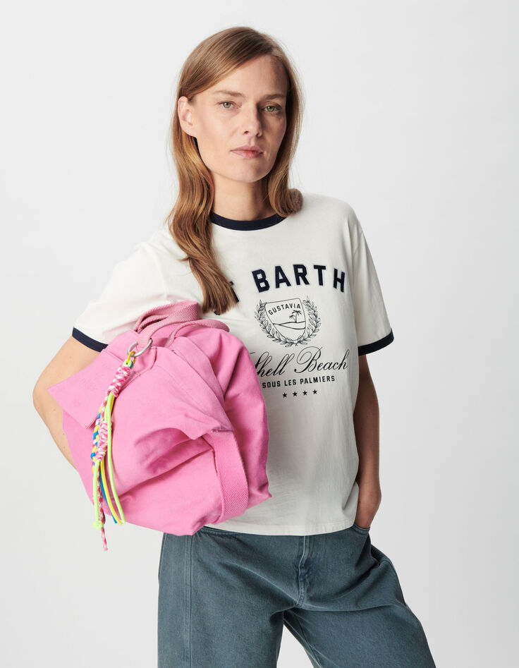 Tee-shirt col rond blanc coton bio message Femme-2