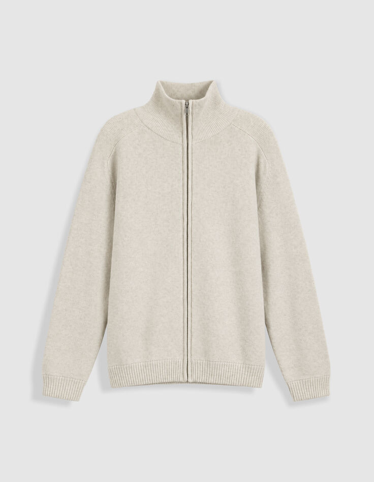 Cardigan col camionneur blanc tricot zipp&eacute; Homme-6